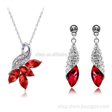 Fashion young girl zircon Jewelry Set Flower Earring and Necklace Set